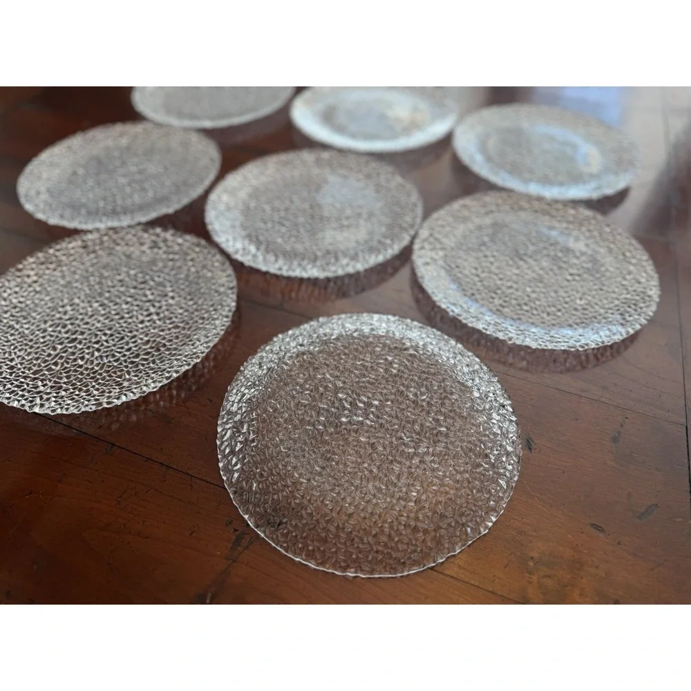 Vintage Vetropuro Clear Pebble Textured Glass Plates 8
